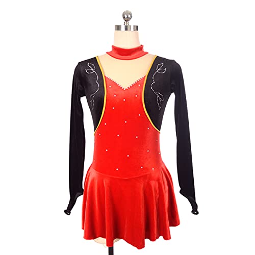 YDHTIZ Kinder Mädchen Eiskunstlauf Kleid Lyrische Frauen Erwachsene Figur Eislaufen Kleid Turtleneck Samt Langarm Strass Kid Girls Gymnastik Trikot (XXXL,red) von YDHTIZ