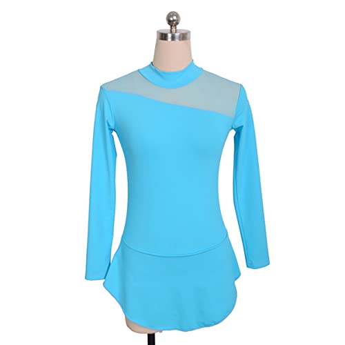 YDHTIZ Kinder Mädchen Eiskunstlauf Kleid Mädchen Eiskunstlauf Kleid Winter Damen Professionelle Eiskunstlauf Wettbewerb Kleider Turtleneck Langarm Activewear Ballerina Outfits (S,Sky Blue) von YDHTIZ