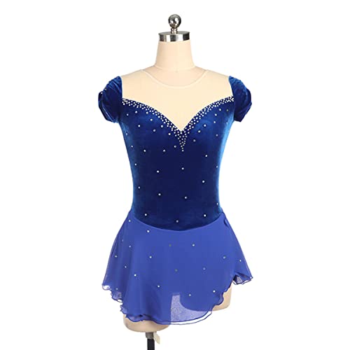 YDHTIZ Kinder Mädchen Eiskunstlauf Kleid Mädchen Eiskunstlauf Kleid Winter Sport Figur Skating Kleid Damen Kurzarm Professionelle Figur Skating -Wettbewerbskleider (XS,Blue) von YDHTIZ