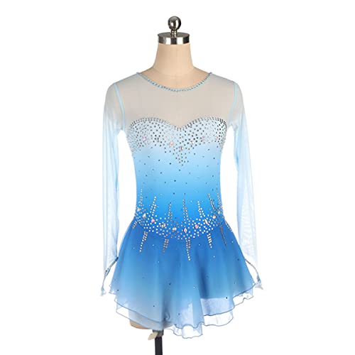 YDHTIZ Kinder Mädchen Eiskunstlauf Kleid Mädchen Figuren Skating Blue Gradient Spandex Wettbewerb Anzug Langarmes Strass -Strass -Ballett -Tanz Funkelndes Tutu Kleid (M,Blue) von YDHTIZ