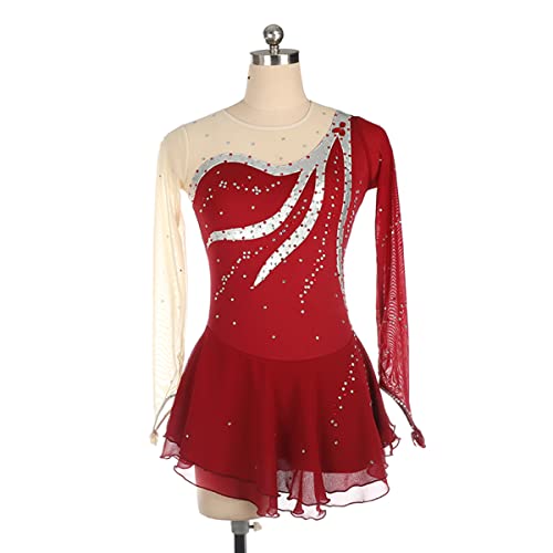 YDHTIZ Kinder Mädchen Eiskunstlauf Kleid Mädchen Roller Eiskunstlauf Kleid Kid Girls Langarm Activewear Trikots Ballett Tanz Sparkly Tutu Kleid (XXL,Red) von YDHTIZ