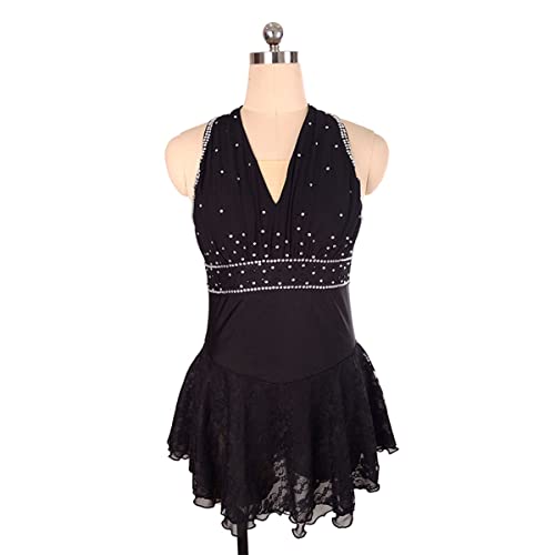 YDHTIZ Kinder Mädchen Eiskunstlauf Kleid Skating Kostüm Girls V-Ausschnitt ärmellose Frauen Strassstones Gymnastics Trikotard Rollereis -Figur Skating -Kleid (S,Black) von YDHTIZ