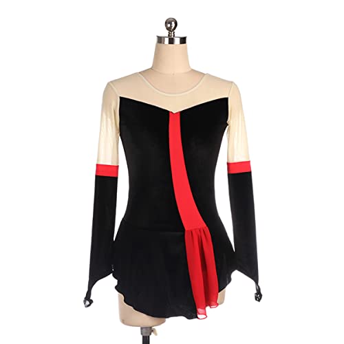 YDHTIZ Kinder Mädchen Eiskunstlauf Kleid Winter Sport Figure Skating Kleid Schwarzer Samt Langarm Erwachsene Wettkampf Anzug Ballett Tanz Wear Outfit (XXL,Black) von YDHTIZ