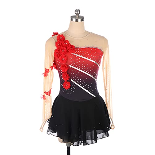 YDHTIZ Kinder Mädchen Eiskunstlauf Kleid Winter Sports Eiskunstlauf Kleid Activewear Kristall Damen Eislauftanz Kostüm Ballett Tanz Funkelndes Kleid (XL,Red) von YDHTIZ