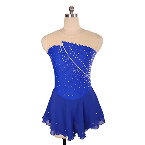 YDHTIZ Kinder Mädchen Eiskunstlauf Kleid Wintersport Figure Skating Kleid Frauen Ärmellose Strass Wettbewerb Anzug Kind Mädchen Gymnastik Funkelnde Trikot (XXS,Blue) von YDHTIZ