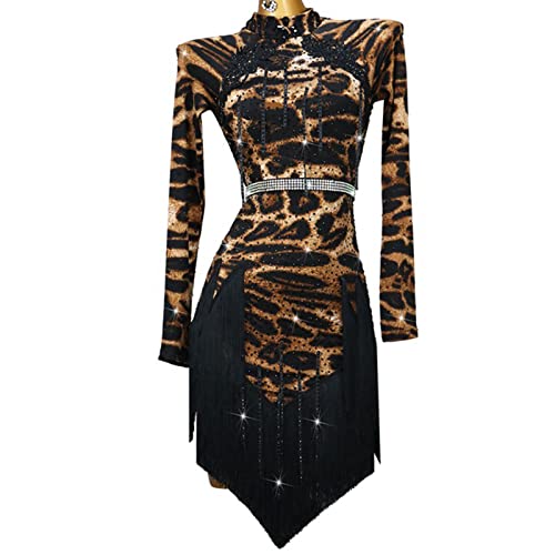YDHTIZ Latein Turnierkleid mit Quasten Walzer Foxtrott Tanzkleider Leopard Print Professionelle Tango Performance Tanzkleidung für Frauen Stehkragen Tanz Outfit für Rumba YDHTIZ Latein Turnierkleid mit Quasten Walzer Foxtrott Tanzkleider Leopard Print Professionelle Tango Performance Tanzkleidung für Frauen Stehkragen Tanz Outfit für Rumba von YDHTIZ