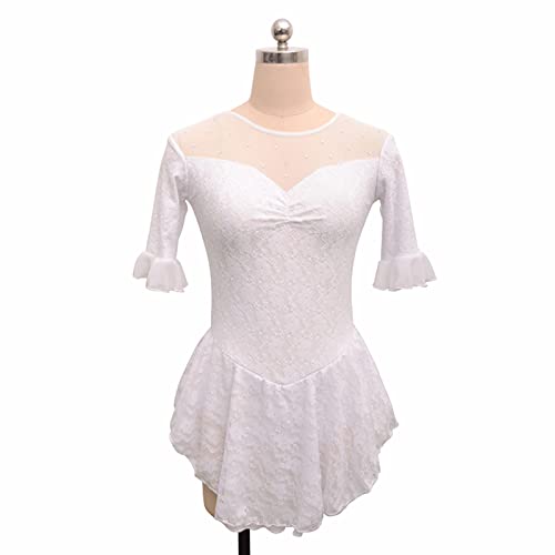 YDHTIZ Lyrische Frauen Erwachsene Figur Eislaufen Kleid Frauen Kurzarm Weiße Spitze Gymnastik Activewear Ballerina Outfits (S,White) von YDHTIZ