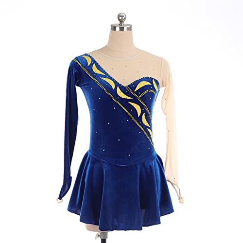 YDHTIZ Mädchen Eiskunstlauf Kleid Ladies Professional Figur Skating -Wettbewerb Kleider Blue Kid Girls Langarm -Loch -Trikots Ballerina Outfits (XXL,Blue) von YDHTIZ