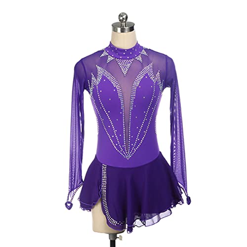 YDHTIZ Mädchen Eiskunstlauf Kleid Winter Sport Figur Skating Kleid Rollkragenpulse Mädchen Langarmes Strass -Turner -Gymnastik Activewear Ballerina Outfits (S,Purple) von YDHTIZ