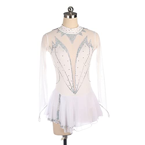 YDHTIZ Mädchen Eiskunstlauf Kleid Winter Sport Figur Skating Kleid Rollkragenpulse Mädchen Langarmes Strass -Turner -Gymnastik Activewear Ballerina Outfits (XS,White) von YDHTIZ