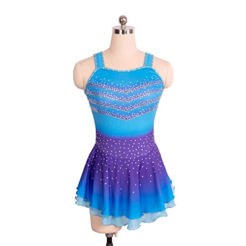 YDHTIZ Mädchen Eiskunstlauf Kleid Wintersport Figure Skating Kleid Blau Gradient Sling Ärmellose Mädchen Gymnastik Activewear Ballerina Outfits (L,Blue) von YDHTIZ