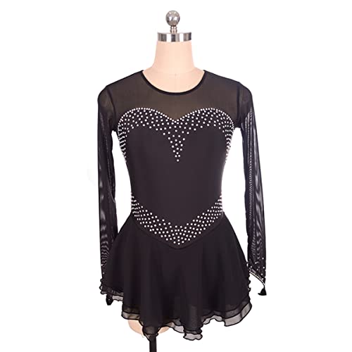 YDHTIZ Mädchen Eiskunstlauf Kleid Women Winter Sport Figur Skating Kleid Girls Schwarze Langarm -Trikots Ressensteine Gymnastics Ballerina Outfits (XS,Black) von YDHTIZ