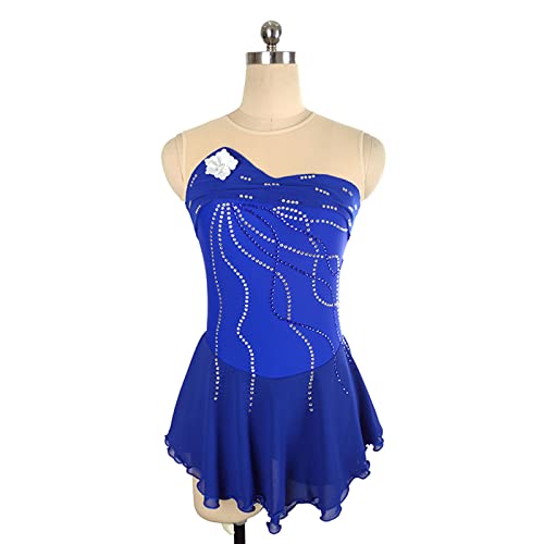 YDHTIZ Mädchen Figure Skating Anzug Blau Spandex Wettbewerb Anzug Frauen Ärmellose Strass Gymnastik Funkelnde Trikot (XL,Blue) von YDHTIZ