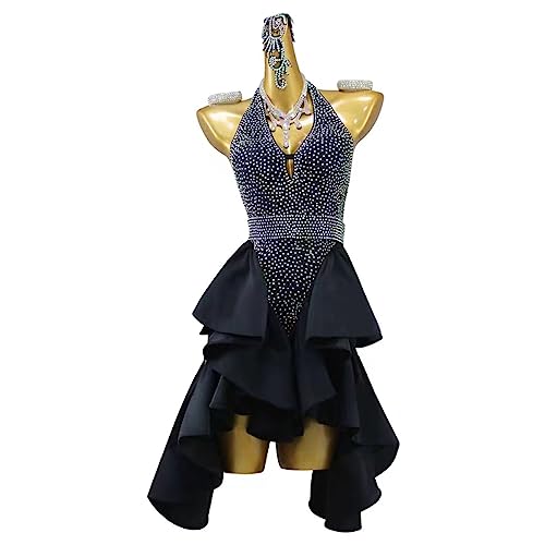 YDHTIZ Rückenfreier Salsa Ballsaal Tanz Outfits Neckholder Kleider für lateinamerikanische Tänze für Damen Hohle Cha Cha Kostüme ärmelloser Tango Party Performance Rock von YDHTIZ