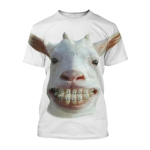 YDOOW 3D-Tier Kurzarm Lustige Tierziegen-Männer-T-Shirts Damen 3D-Druck T-Shirt Casual Round Neck Kurzärmelig Street Style T-Shirt Tops-Weiss-S von YDOOW
