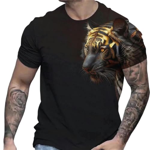 YDOOW 3D-Tier Kurzarm Tiger 3D Bedrucktes T-Shirt Tier-Herrenhemd Sommer Kurzarm Herrenpullover Übergroße Top T-Shirt Herren-Trendkleidung-Mj9126-4Xl von YDOOW