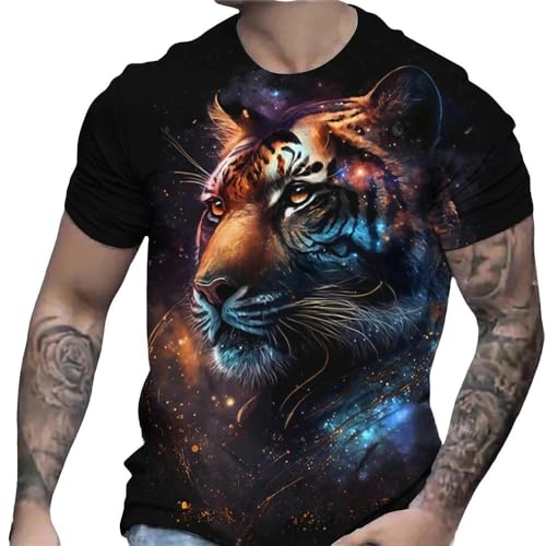 YDOOW 3D-Tier Kurzarm Tiger 3D Bedrucktes T-Shirt Tier-Herrenhemd Sommer Kurzarm Herrenpullover Übergroße Top T-Shirt Herren-Trendkleidung-Mj9142-Xxs von YDOOW