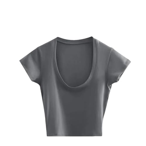 YDOOW Crop Top T-Shirt Frauen Kurzarm Grau T-Shirt Frauen Solid Schwarz/Weiß Crop Top-Dunkelgrau-XL von YDOOW