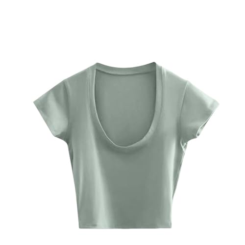 YDOOW Crop Top T-Shirt Frauen Kurzarm Grau T-Shirt Frauen Solid Schwarz/Weiß Crop Top-Hellgrün-XL von YDOOW