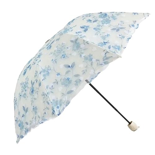 YDOOW Faltbarer Regenschirm Doppelschichtiger Sonnenschirm Sonnenschirm Weiblicher Sonnenschutz Spitze Stickerei Regen Und Regen Dual-E Blau von YDOOW