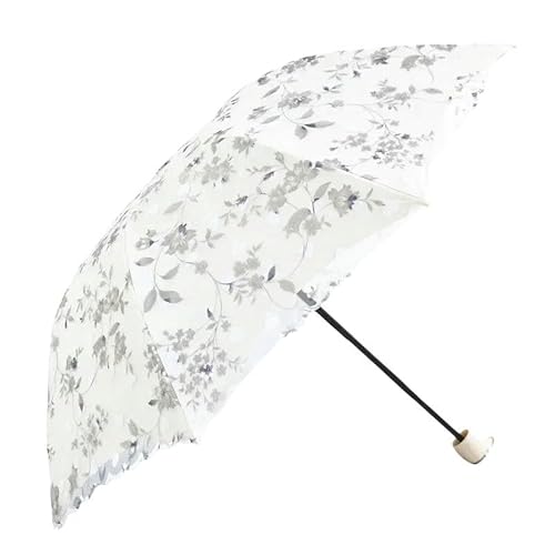 YDOOW Faltbarer Regenschirm Doppelschichtiger Sonnenschirm Sonnenschirm Weiblicher Sonnenschutz Spitze Stickerei Regen Und Regen Dual-F Grau von YDOOW