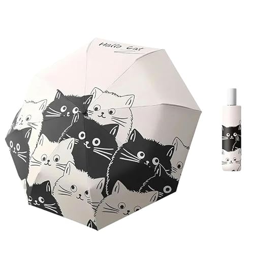 YDOOW Faltbarer Regenschirm Katze Regenschirme Automatische Falten Regen Und Sonne Dual-Use Regenschirm Schwarze Kinder Tragbare Sonnenschirm Mädchen Jungen-A Nicht Automatisch von YDOOW