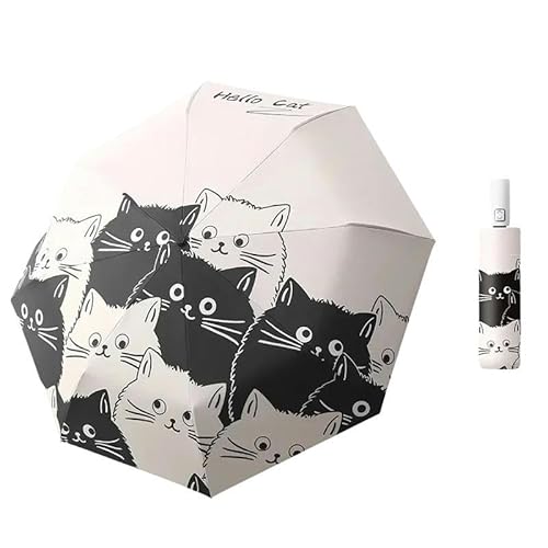 YDOOW Faltbarer Regenschirm Katze Regenschirme Automatische Falten Regen Und Sonne Dual-Use Regenschirm Schwarze Kinder Tragbare Sonnenschirm Mädchen Jungen-B Vollautomatisch von YDOOW