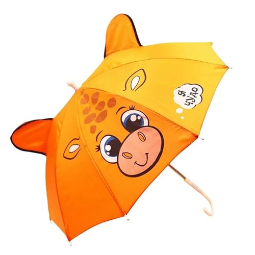 YDOOW Faltbarer Regenschirm Netter Cartoon Kinderschirm Anime Kreativer Langer Griff 3D Ohrform Kinderschirm Jungen Und Mädchen Spielzeug Regenschirm-Orange von YDOOW