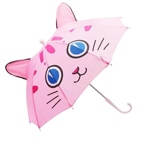 YDOOW Faltbarer Regenschirm Netter Cartoon Kinderschirm Anime Kreativer Langer Griff 3D Ohrform Kinderschirm Jungen Und Mädchen Spielzeug Regenschirm-Pink von YDOOW