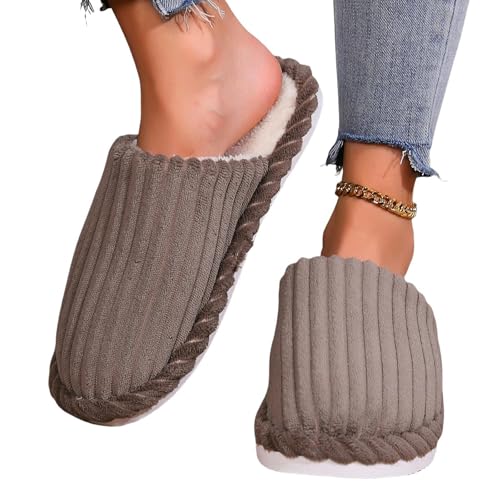 YDOOW Winter Pantoffeln Baotou Baumwollschuhe Winter Haus Plüsch -Hausschuhe Frauen Innenhause Pelzschuhe-Braun-38-39 von YDOOW