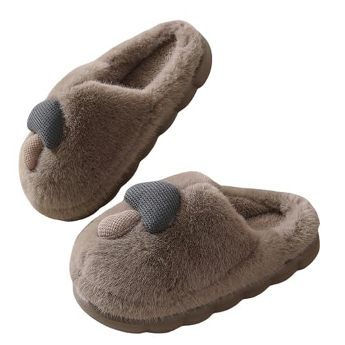 YDOOW Winter Pantoffeln Dick-Soled Cute Pilz Baumwollschuhe Für Frauen Paare In Der Innenkind Für Kinder Zu Hause Pelzige Hausschuhe-Braun-42-43 von YDOOW