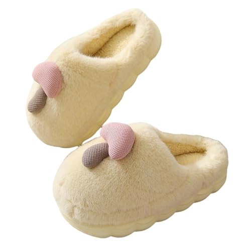 YDOOW Winter Pantoffeln Dick-Soled Cute Pilz Baumwollschuhe Für Frauen Paare In Der Innenkind Für Kinder Zu Hause Pelzige Hausschuhe-Gelb-36-37 von YDOOW