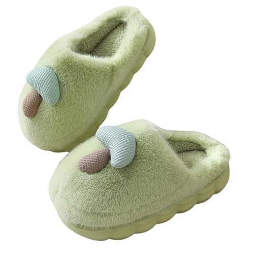 YDOOW Winter Pantoffeln Dick-Soled Cute Pilz Baumwollschuhe Für Frauen Paare In Der Innenkind Für Kinder Zu Hause Pelzige Hausschuhe-Grün-40-41 von YDOOW