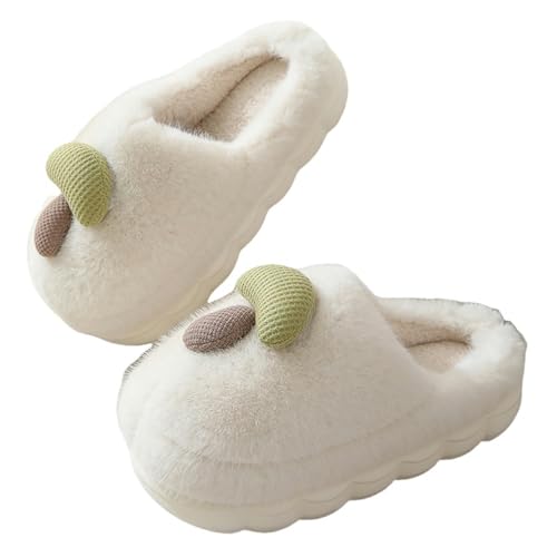 YDOOW Winter Pantoffeln Dick-Soled Cute Pilz Baumwollschuhe Für Frauen Paare In Der Innenkind Für Kinder Zu Hause Pelzige Hausschuhe-Weiß-38-39 von YDOOW