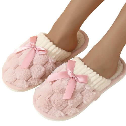 YDOOW Winter Pantoffeln Furry Pantoffeln Für Frauen Herbst- Und Winterpaare Nach Hause In Den Innenräumen Warme Plüsch -Baumwollschuhe-Rosa-42-43 von YDOOW