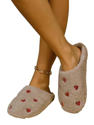 YDOOW Winter Pantoffeln Kleine Liebe Herz Warm Und Bequem Winter Im Innenhause Flachboden Geschlossener Zehe Einfache Baumwollruhrschuhe-Khaki-38-39 von YDOOW