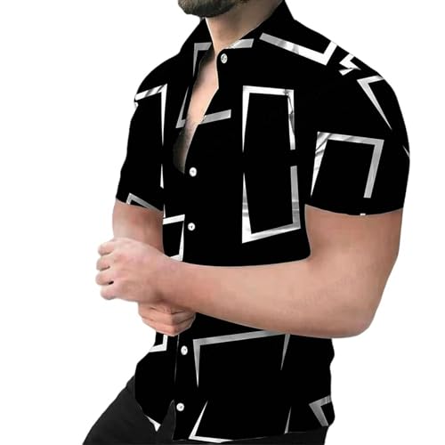 YDRABFLE Herren Kurzarm-T-Shirt Für Den Sommer Geometrische 3D Print Strand Shirts Kurzarm Hawaii Shirts Herren Blusen Graphic Shirt Cuba Camisa Herrenbekleidung-Asf5H233092-M von YDRABFLE