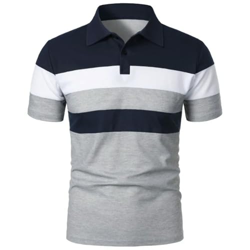 YDRABFLE Herren Kurzarm-T-Shirt Für Den Sommer Polo Shirt Herren Polo Große T Shirts Ärmel Turn-Down Kragentee Shirt Sweatwear-Marineblau-Asiatisch 6L((100-115Kg) von YDRABFLE