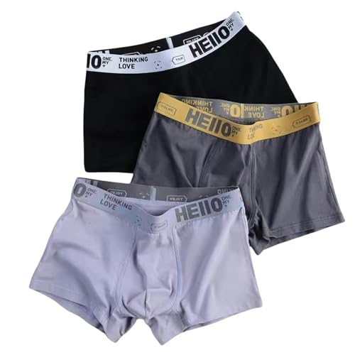 YDRABFLE Herren Unterwäsche In Großen Größen Herren Höschenplus Size Baumwolle Boxershorts Plus Size-HEI Drak Gray-XXXL 60-70Kg-3Stück von YDRABFLE