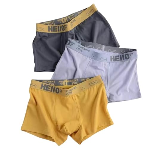 YDRABFLE Herren Unterwäsche In Großen Größen Männer Höschen Baumwolle Boxershorts Mann Unterwäsche Für Männer Boxer Atmungsaktive Männliche Unterhose-Drak Grau Gelb-4Xl 70-80Kg-3Stück von YDRABFLE