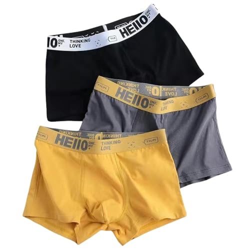 YDRABFLE Herren Unterwäsche In Großen Größen Männer Höschen Baumwolle Boxershorts Mann Unterwäsche Für Männer Boxer Atmungsaktive Männliche Unterhose-HEI Drak Gelb-L 35-40Kg-3Stück von YDRABFLE