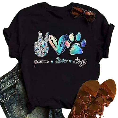YDRABFLE Kurzarmoberteile Für Damen Frauen Hunde Pfoten T-Shirt Frieden Love Hunde Lustige Lässige O-Neck Kurzärmel T-Shirt Sommer Weibliches T-Shirt Shirt-Bt5103-Hs-L YDRABFLE Kurzarmoberteile Für Damen Frauen Hunde Pfoten T-Shirt Frieden Love Hunde Lustige Lässige O-Neck Kurzärmel T-Shirt Sommer Weibliches T-Shirt Shirt-Bt5103-Hs-L von YDRABFLE