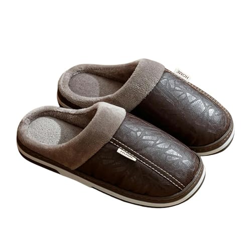 YDRABFLE Plüschhausschuhe Männer Hausschuhe Innenräume Wasserdichtes Pelz Flacher Winter Home Slipper Schlafzimmer Haushäuser-Braun-40-41 (Passform 39-40) von YDRABFLE