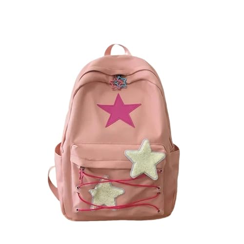 YDRABFLE Rucksack Buch Tasche Nette Stern Schulmädchen Rucksack Student Taschen Schultasche Reise Damen Teenage Rucksäcke Für Frauen-Rosa-B von YDRABFLE