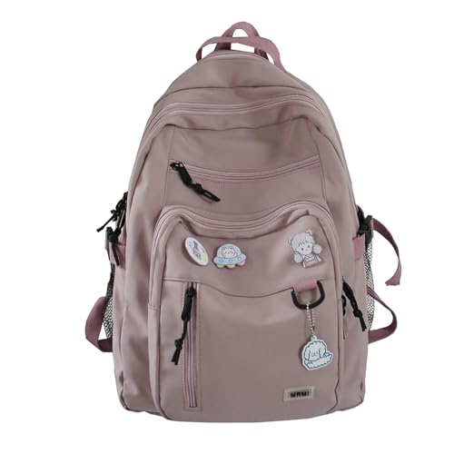 YDRABFLE Rucksack Großer Student Rucksack Badge Rucksack Girls School Tasche Hochkapazität Frauen Rucksack Weibliche Süße Freizeitreisen-Rosa Keine Bärenpuppe von YDRABFLE