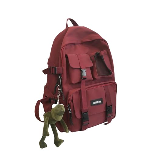 YDRABFLE Rucksack Schulrucksack Schwarz Nylon Rucksack Weibliche Anti Diebstahl Rucksack Casual Reise Rucksäcke Zurück-Rot Mit Anhänger von YDRABFLE