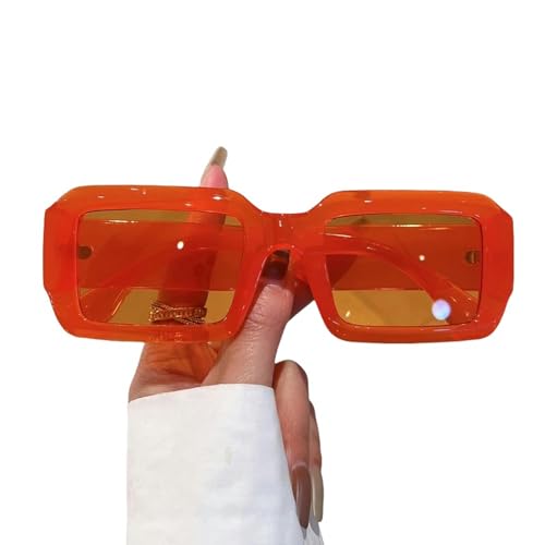 YDRABFLE Sommer-Sonnenbrille Für Damen Rechteck Sonnenbrille Quadratische Süßigkeiten Farben Schatten Brillen Frauen Sonnenbrille-Orange-Tee-Wie Bild Zeigt von YDRABFLE