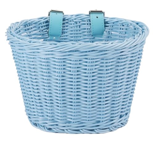 YDYAENIO Fahrradkorb Fahrradkorb Kinder vorne Lenker Rattan handgewebter Fahrradkorb Kinder gewebte Fahrradtasche for Jungen Mädchen Fahrräder Fahrradtasche(Sky Blue) von YDYAENIO