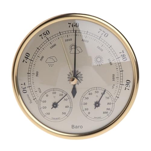 YDYAENIO Wandbarometer Metall-Barometer mit rundem Zifferblatt, Haushalts-Wetterstation, Barometer, Thermometer, Hygrometer, Wandbehang(Color1) von YDYAENIO