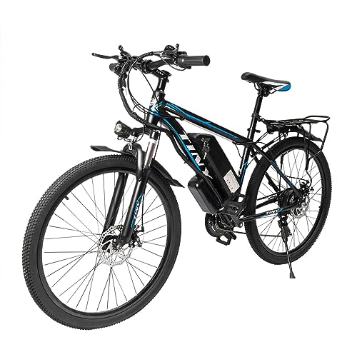 26 Zoll Elektro-Mountainbike, Premium-Elektrofahrrad für Herren und Damen 25 km/h 48V, geeignet für Jungen, Mädchen, Damen und Herren, Scheibenbremsen vorne und hinten, 21 Gänge (Blau und weiß) von YEITBY
